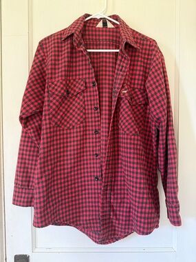 Vintage Casual Red and Black Check Button-Down Shirt